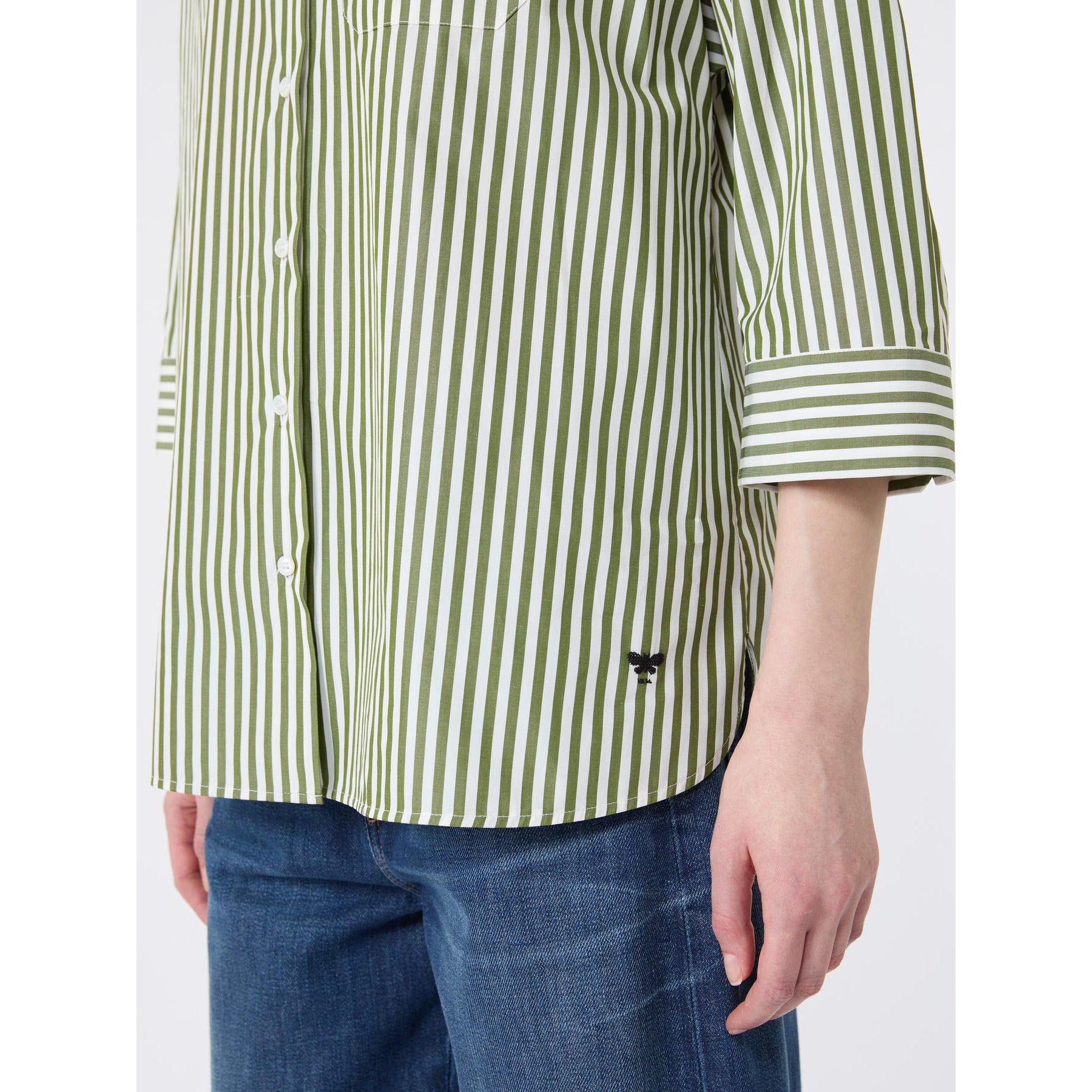 Cotton poplin striped shirt Green Fine