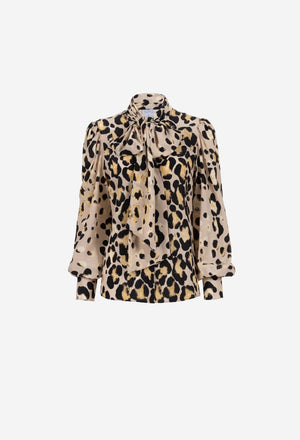 Leopard print blouse on a white background