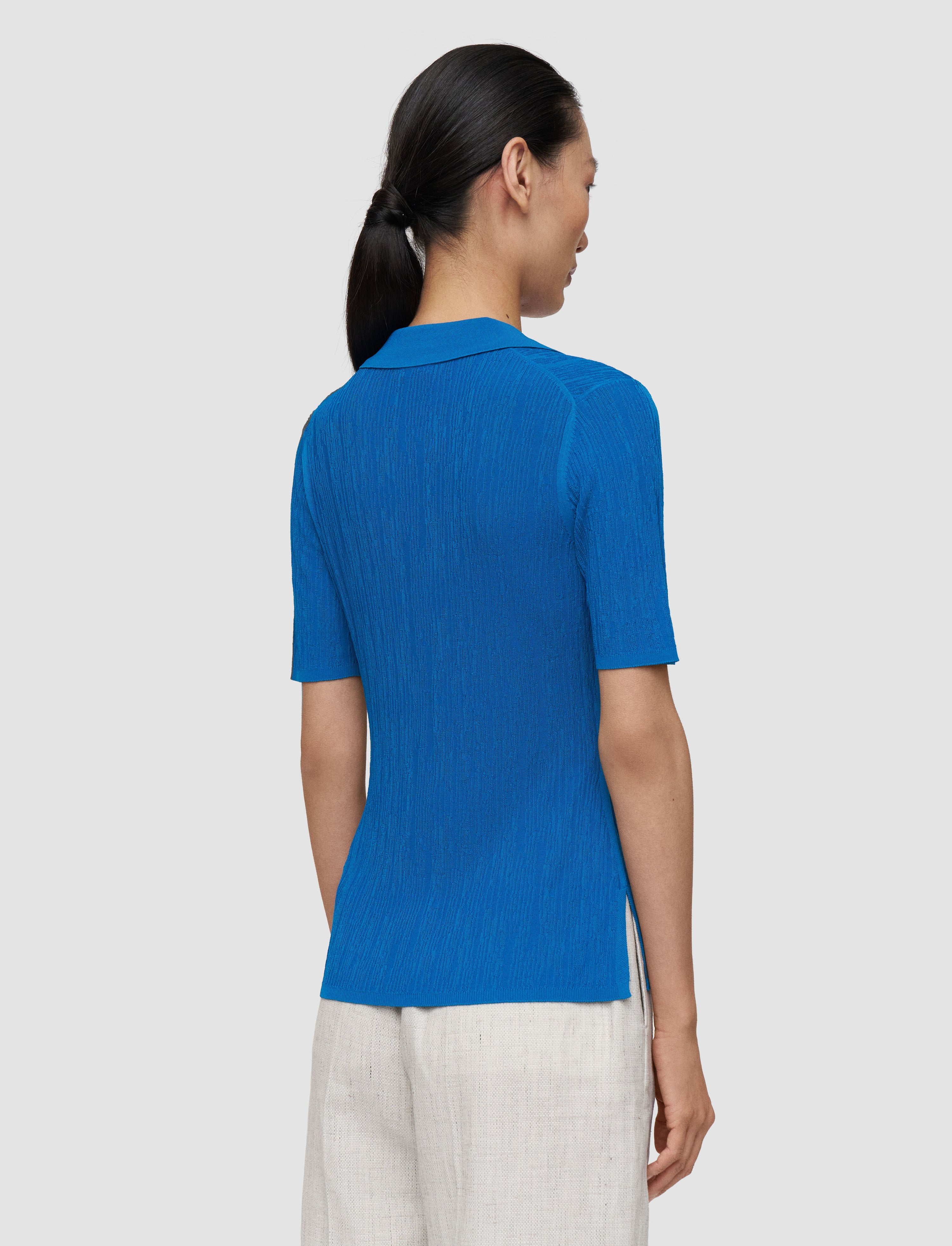 Aliane Crinkle Viscose Polo Top Siam Blue