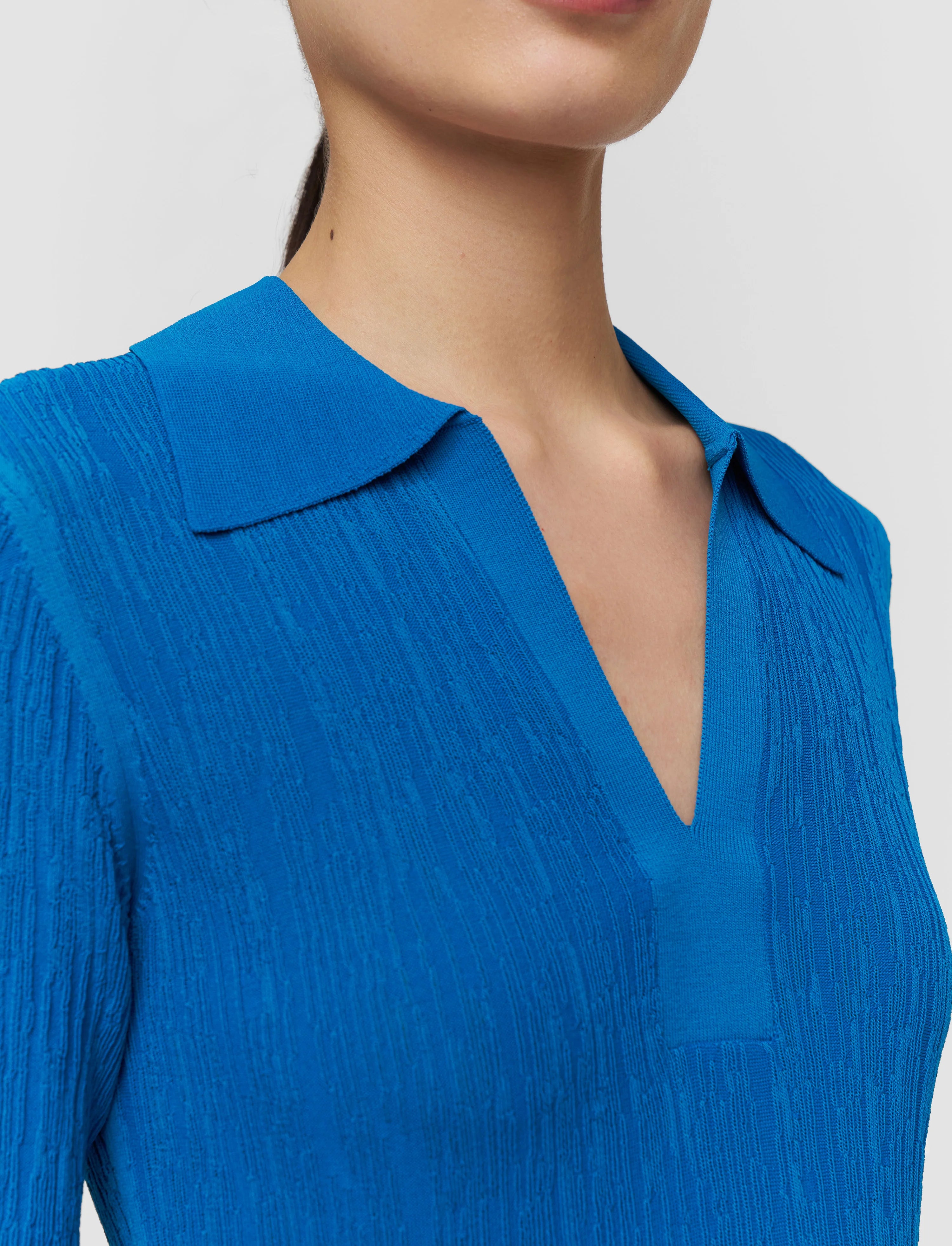 Aliane Crinkle Viscose Polo Top Siam Blue