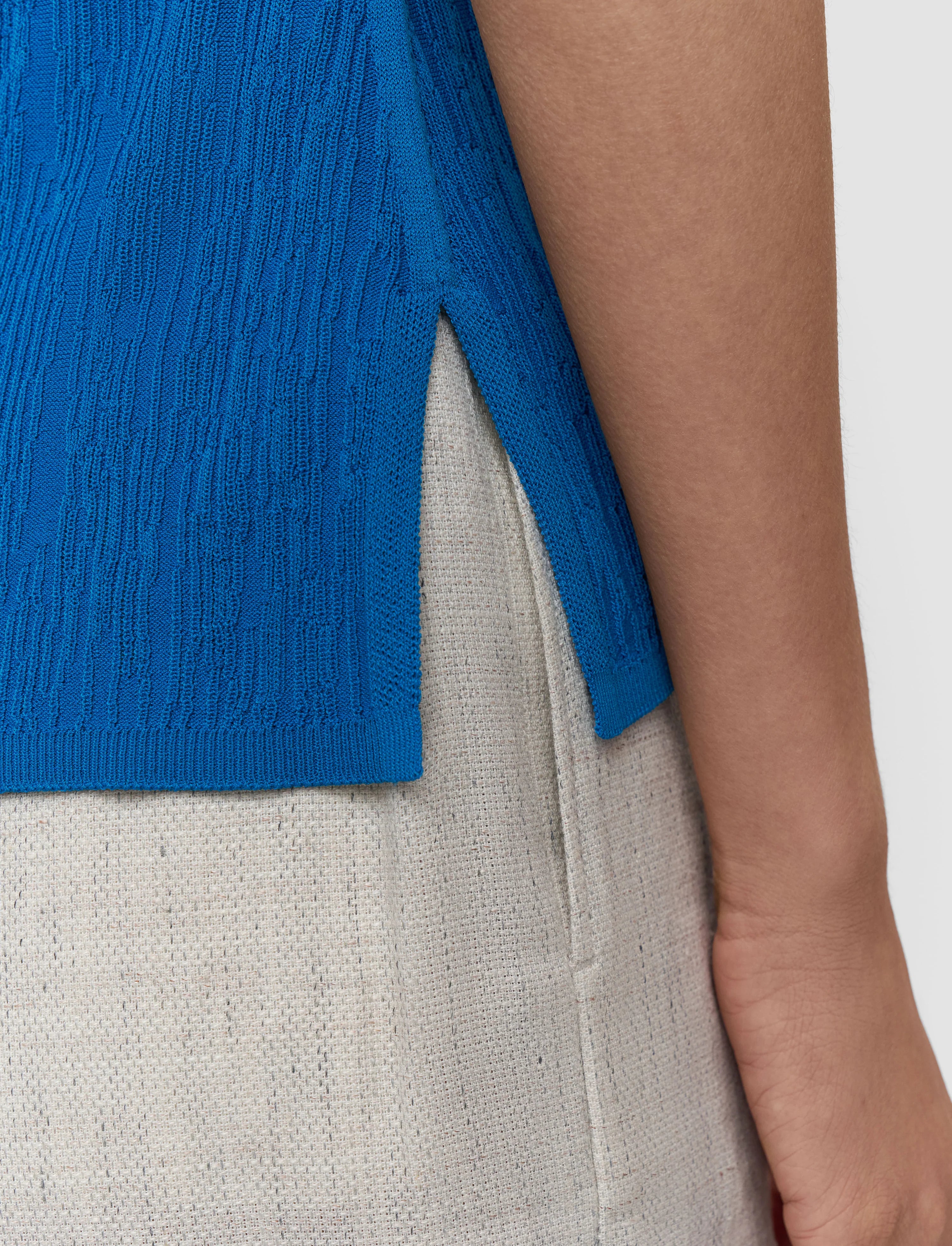 Aliane Crinkle Viscose Polo Top Siam Blue