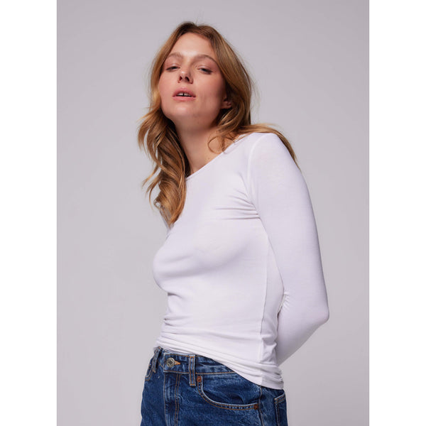 Long Sleeve Stretch Top in White