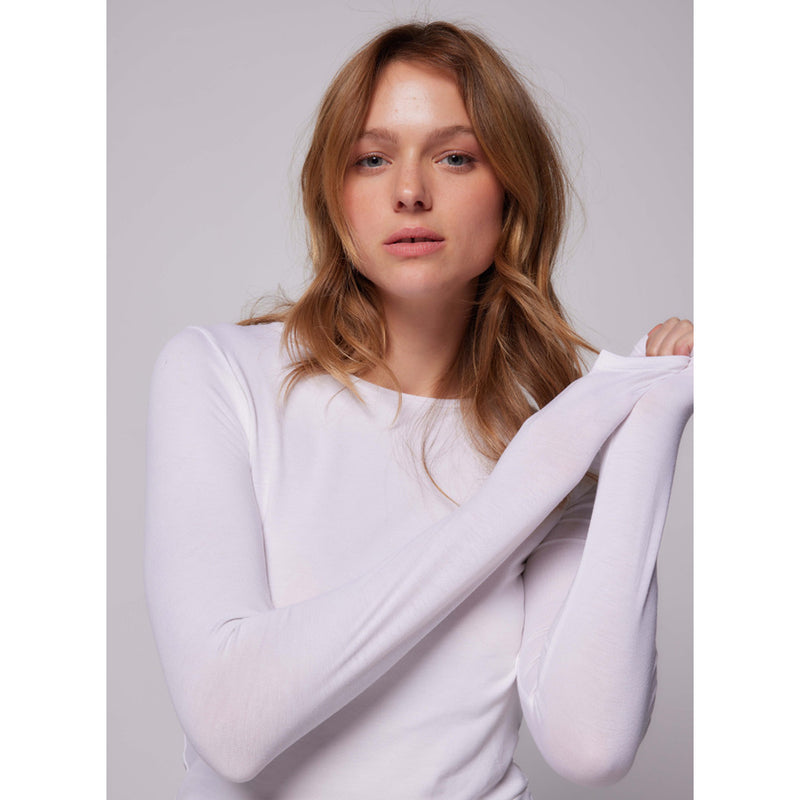 Long Sleeve Stretch Top in White
