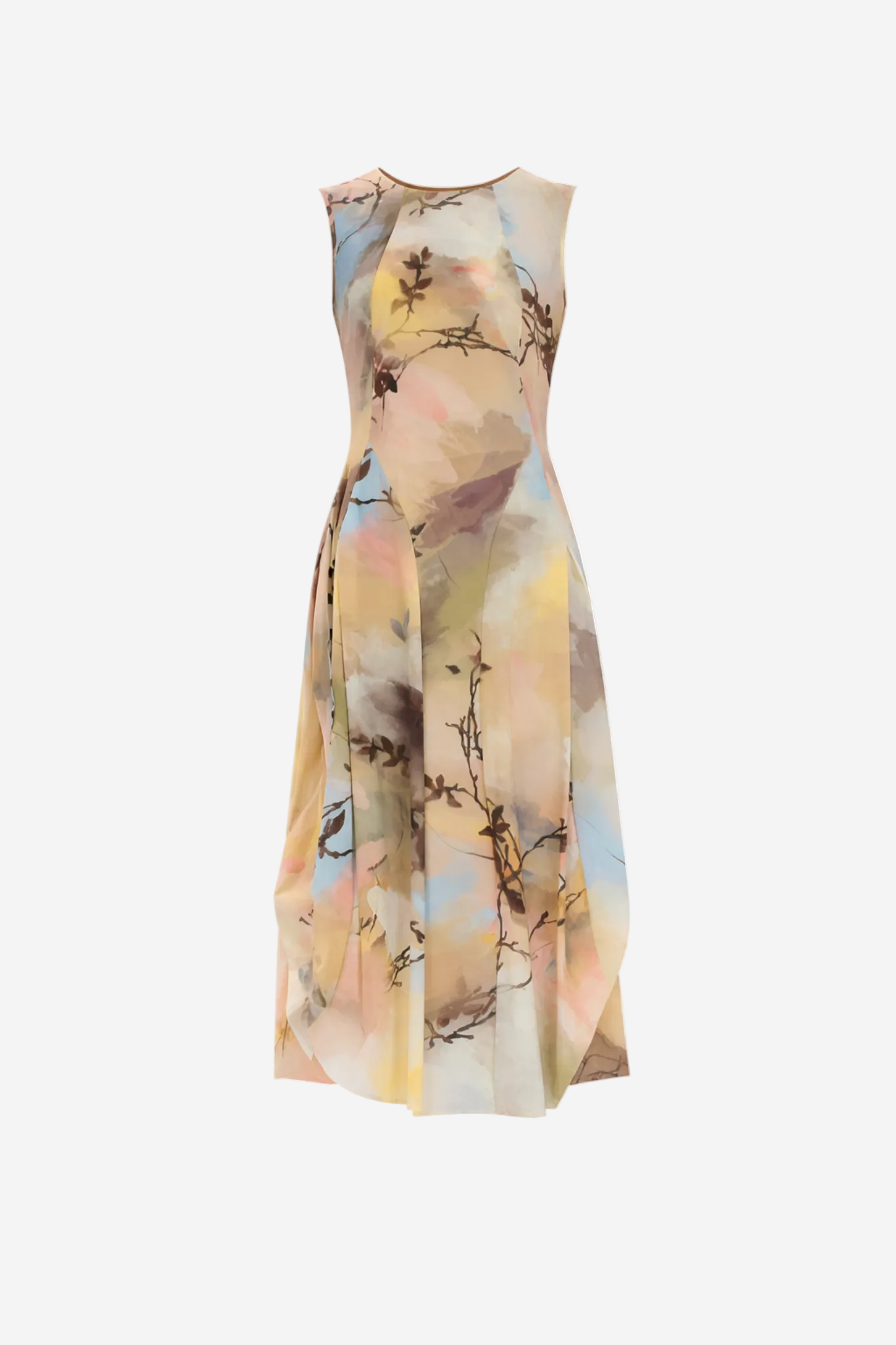 Sleeveless dress with floral pattern on a white background