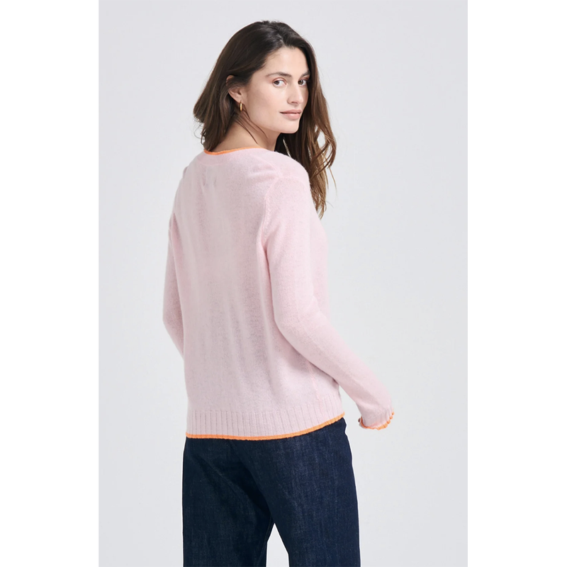 Contrast Tip Cashmere Cardigan in Pale Pink and Neon Orange