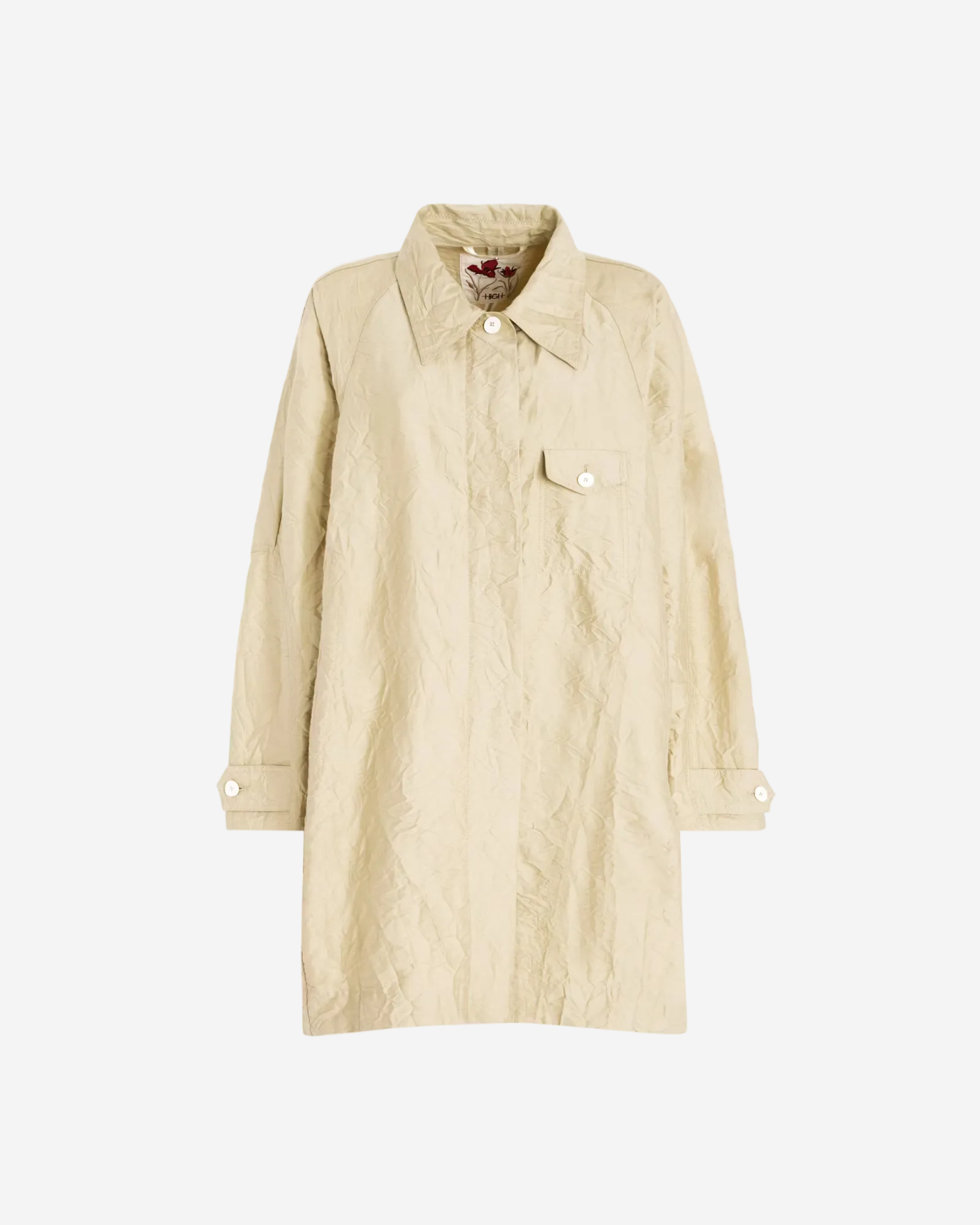 Beige trench coat on a white background