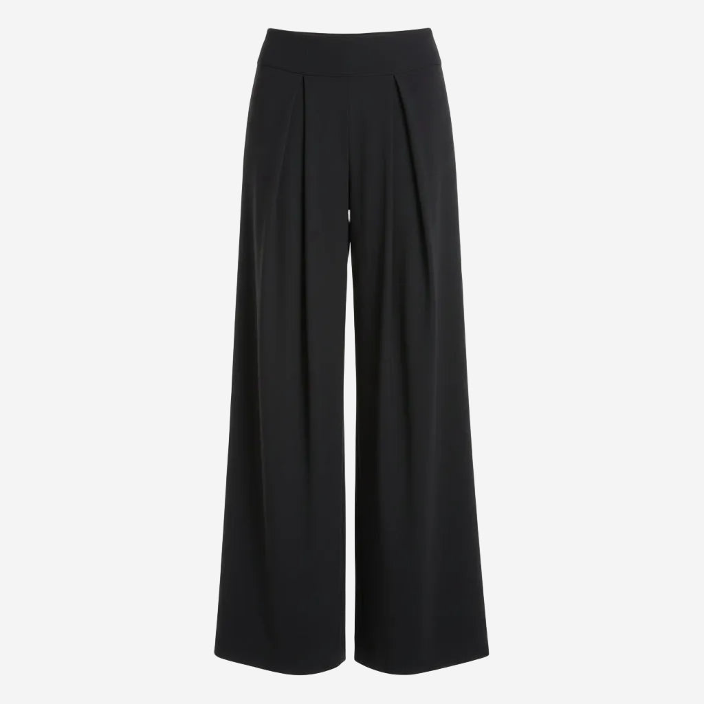 Black wide-leg pants on a white background