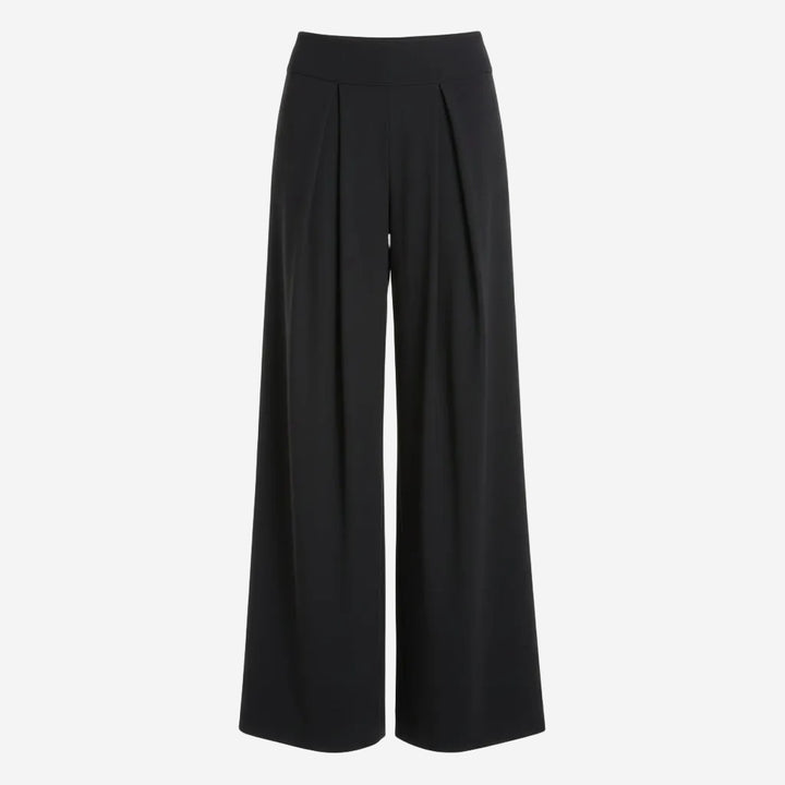 Black wide-leg pants on a white background