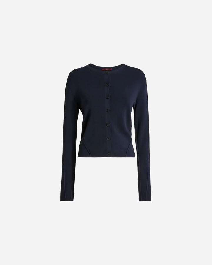 Navy blue cardigan on a white background