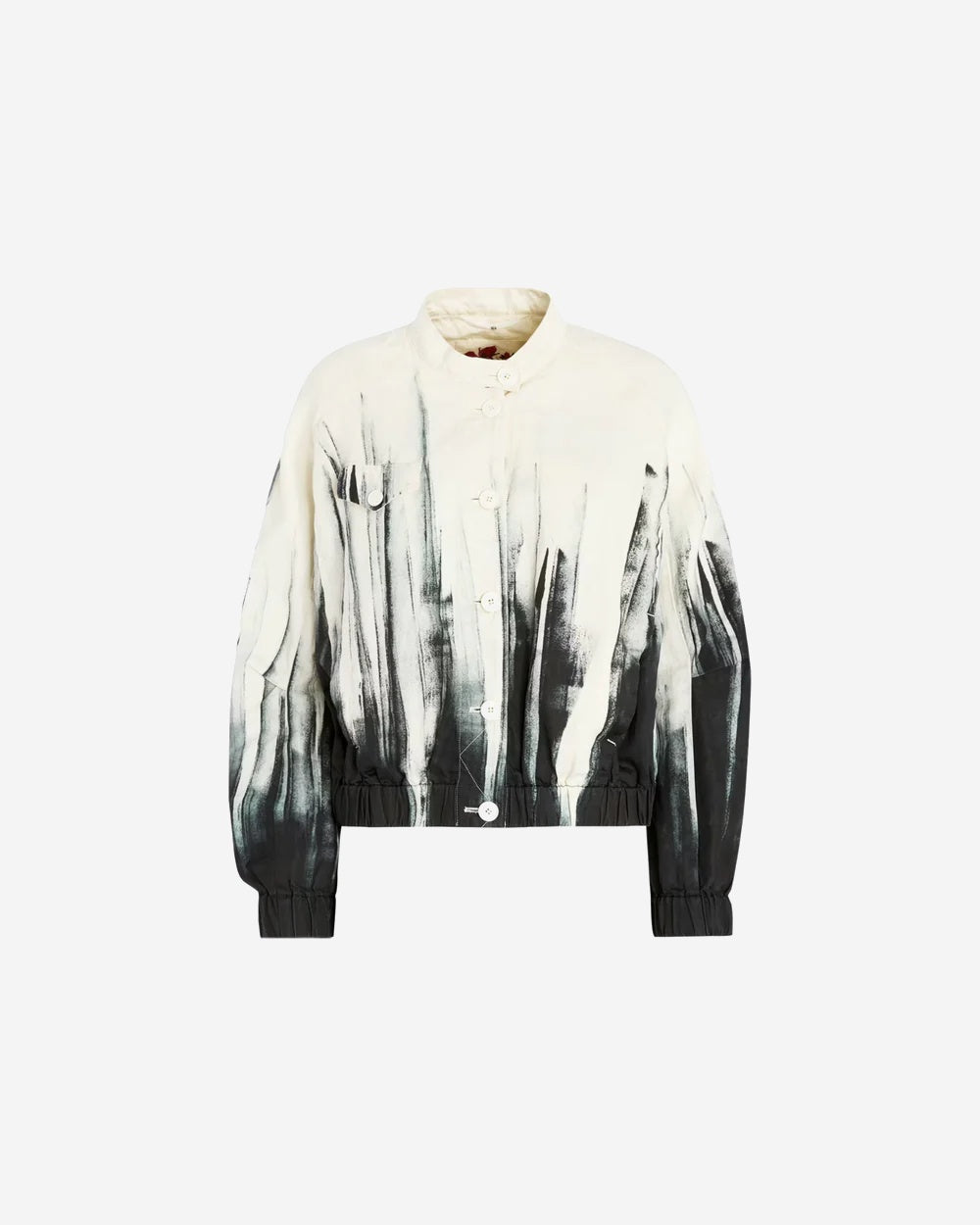 Tie-dye jacket with black and white pattern on a white background