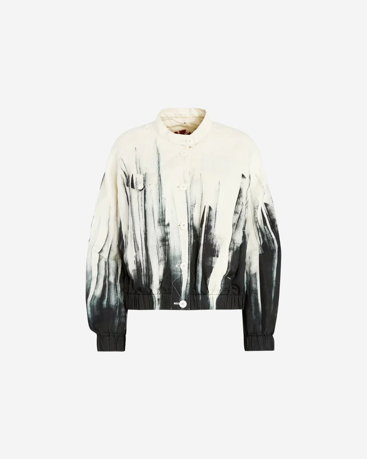 Tie-dye jacket with black and white pattern on a white background