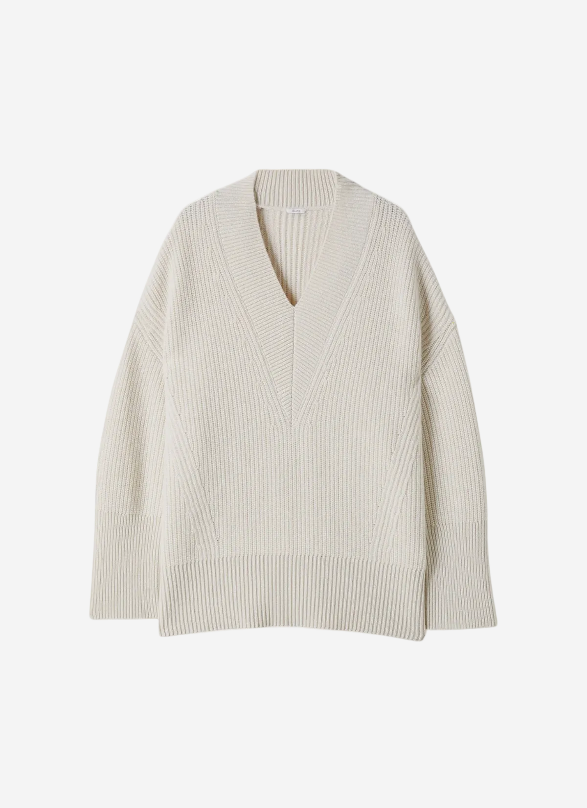 Beige ribbed sweater on a white background