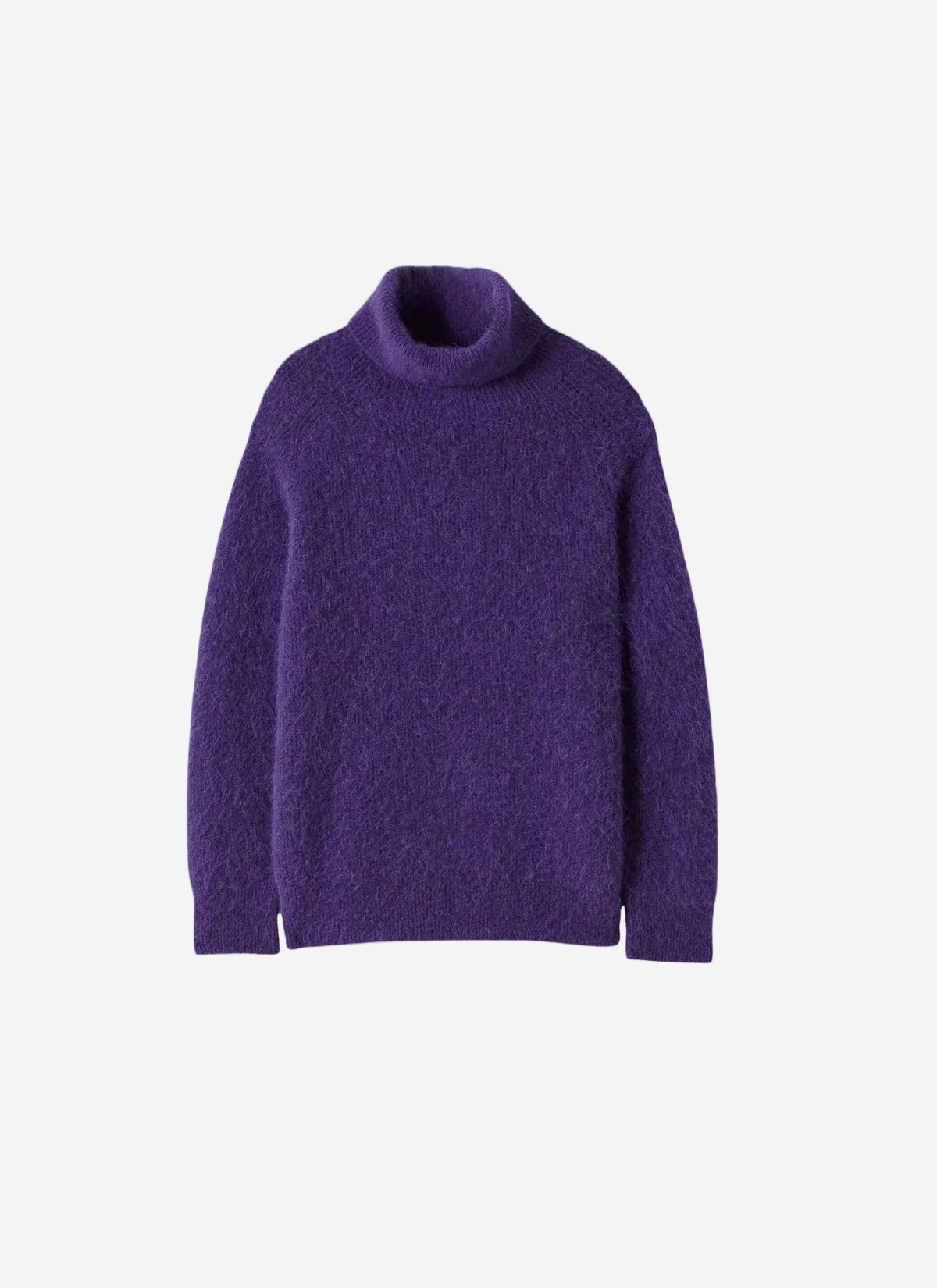 Purple turtleneck sweater on a white background