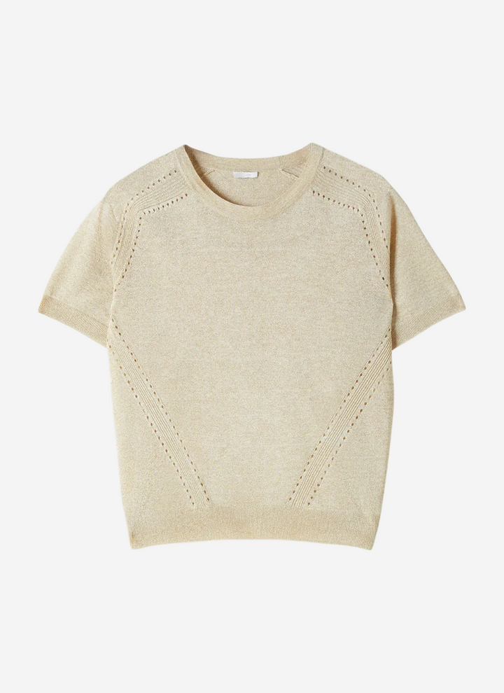 Beige knit sweater on a white background
