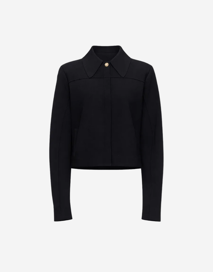 Black jacket with a collar on a white background