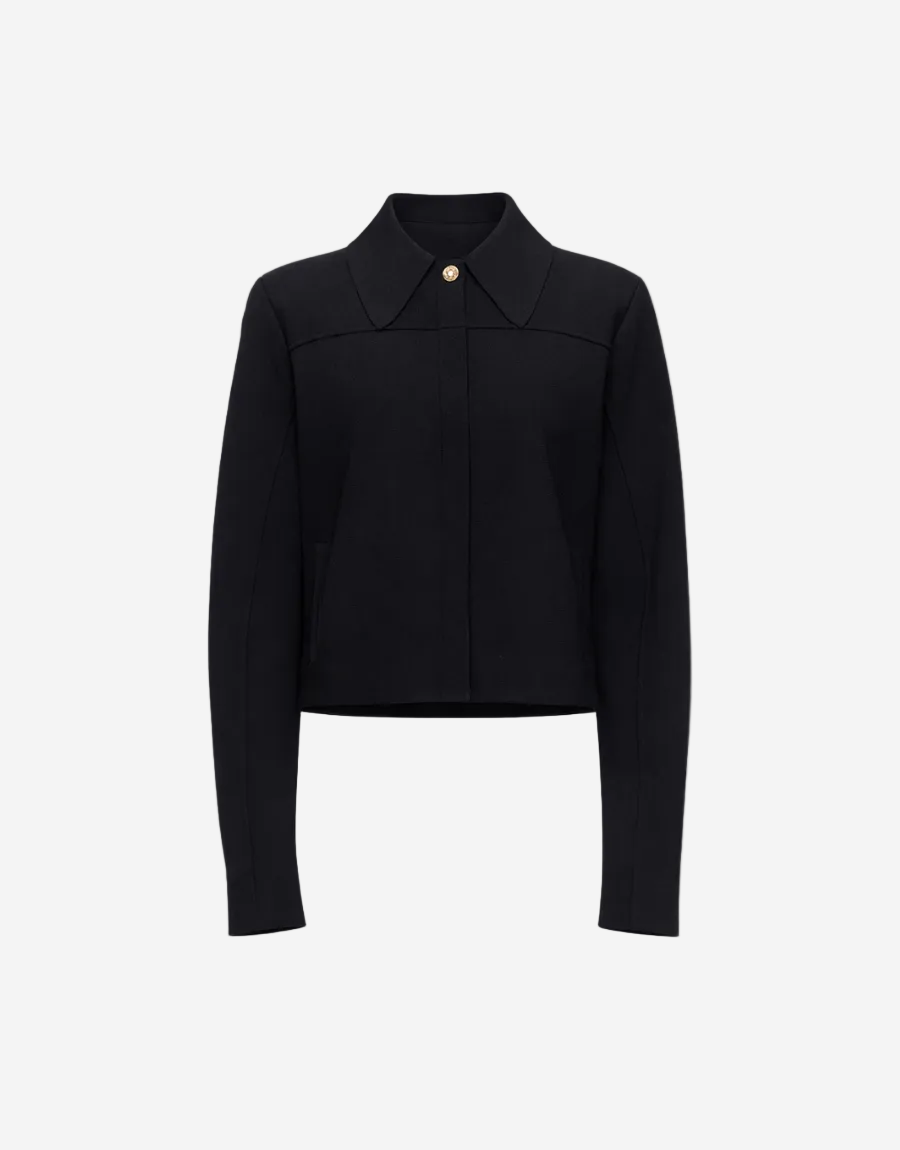 Black jacket with a collar on a white background
