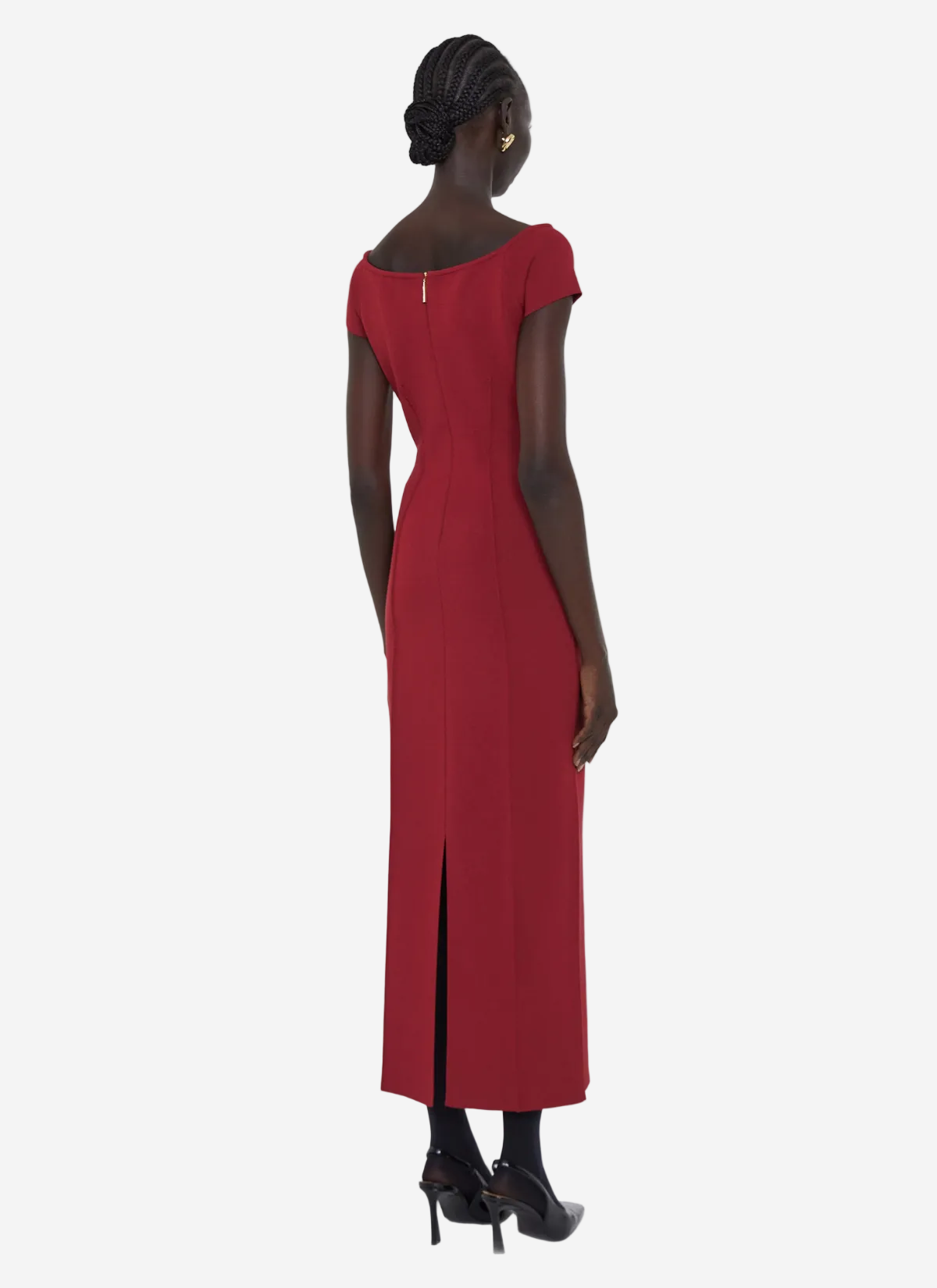 Red dress with a slit on a white background