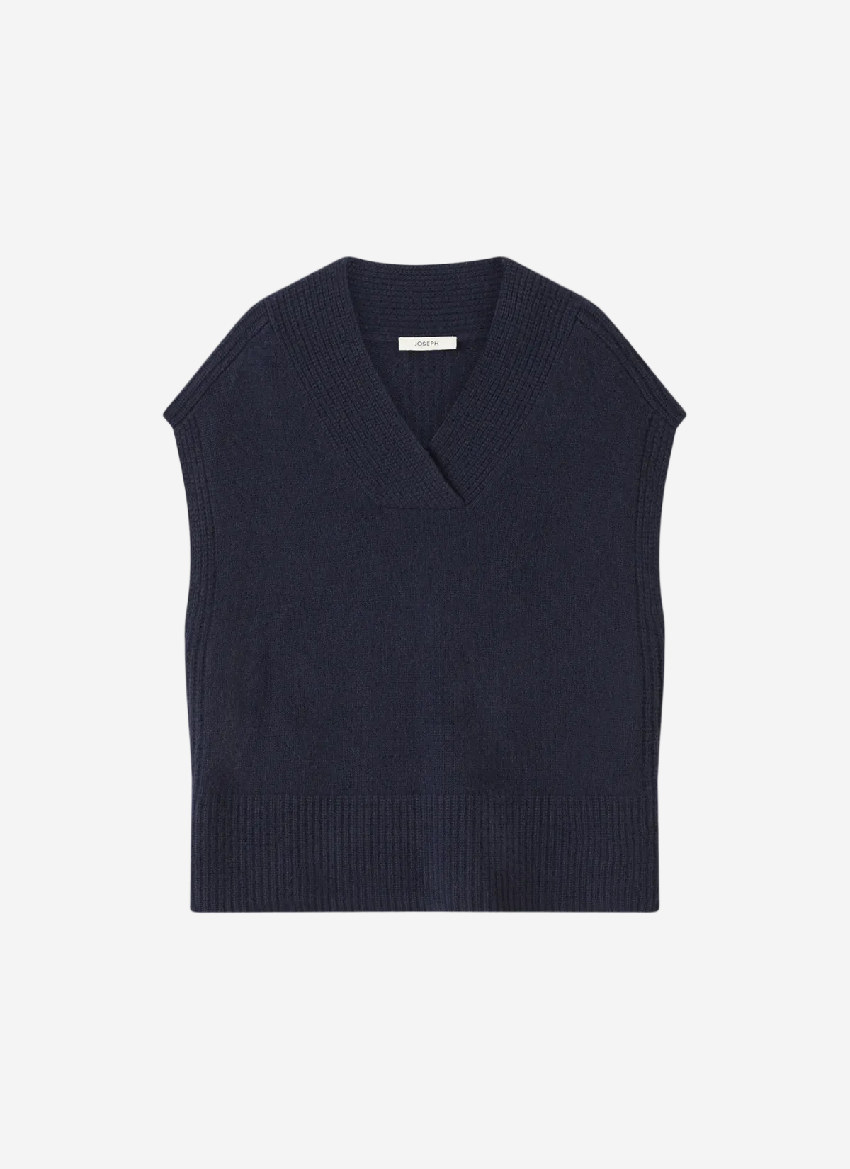Black sleeveless sweater vest on a white background