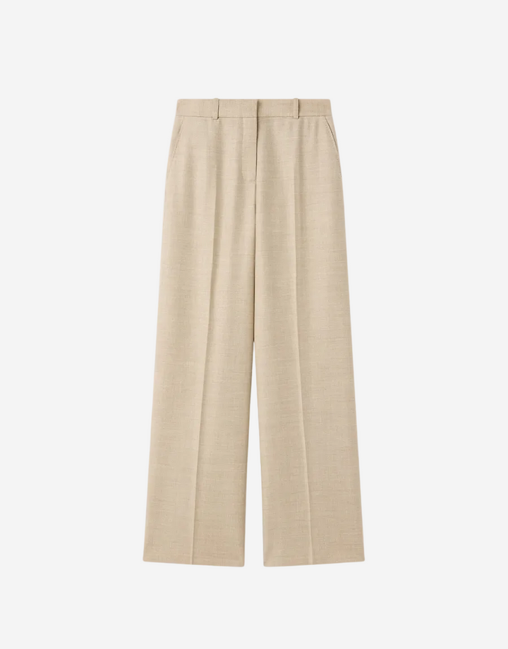 Beige wide-leg pants on a white background