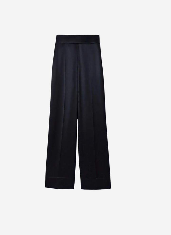 Black wide-leg pants on a white background