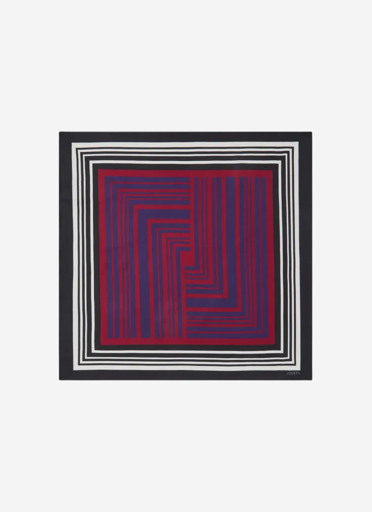 Framed artwork with a geometric pattern of red and blue lines on a white background