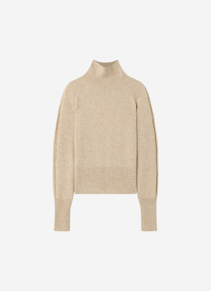 Beige turtleneck sweater on a white background