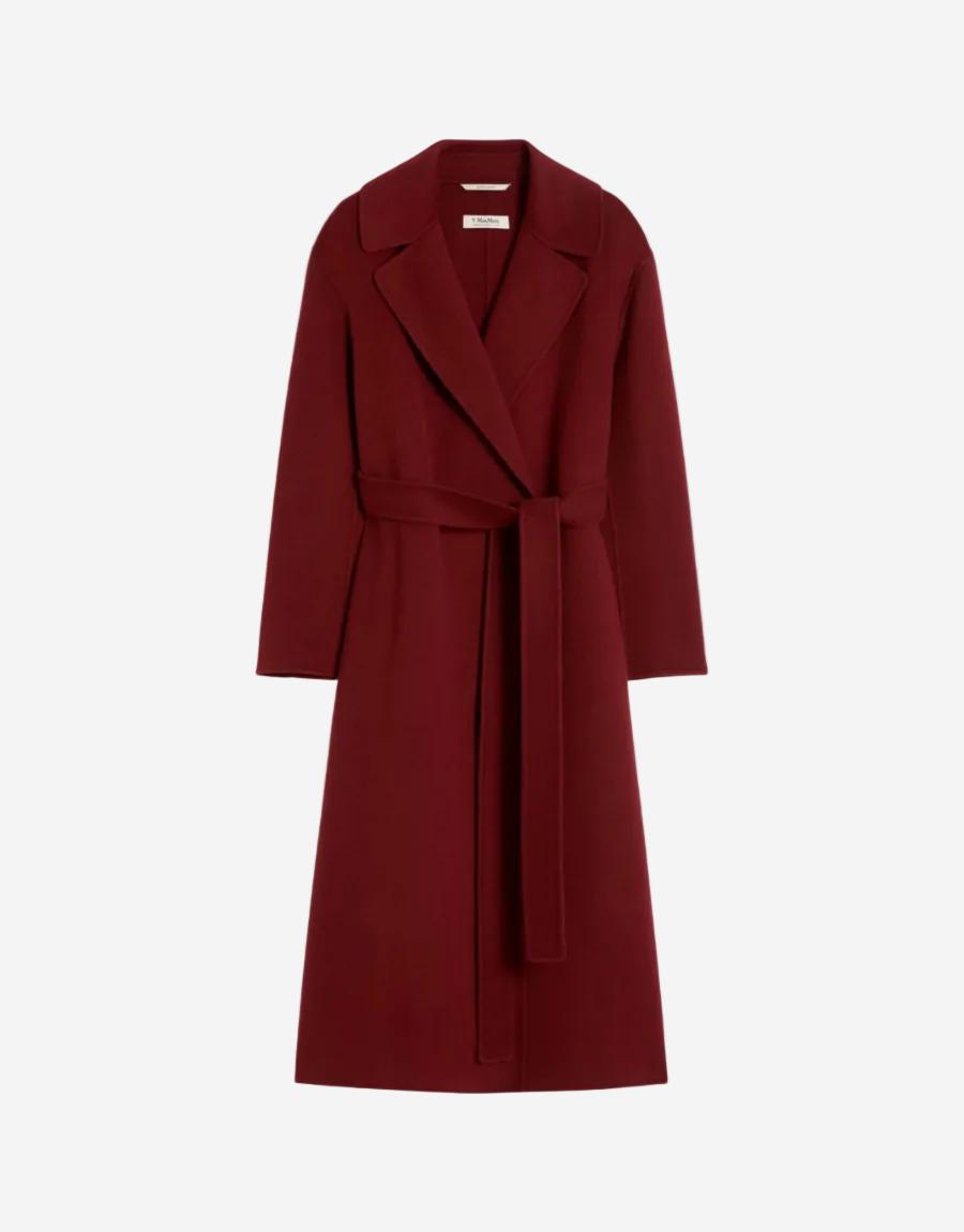 Red coat with a belt on a white background