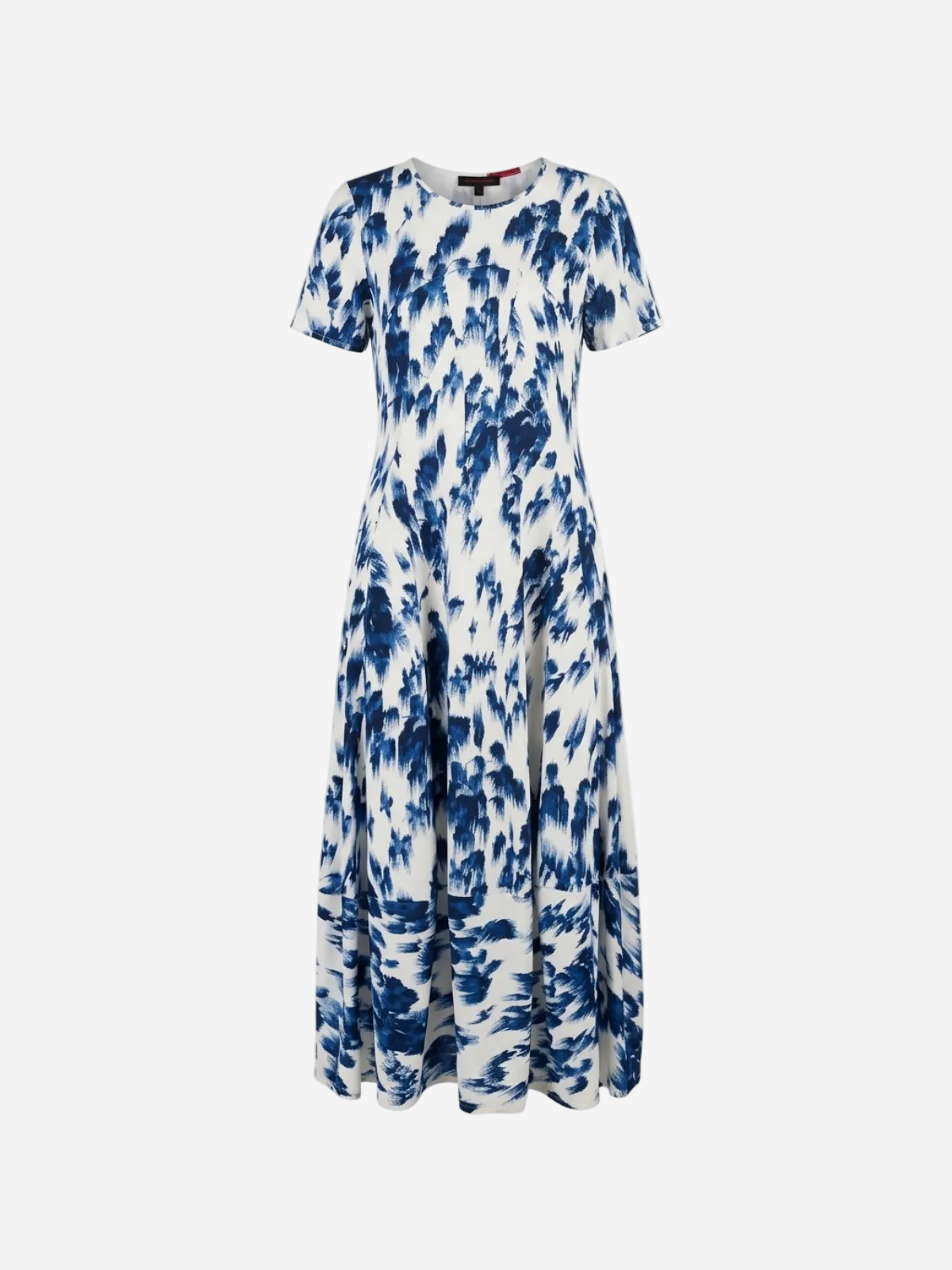Blue and white floral dress on a white background