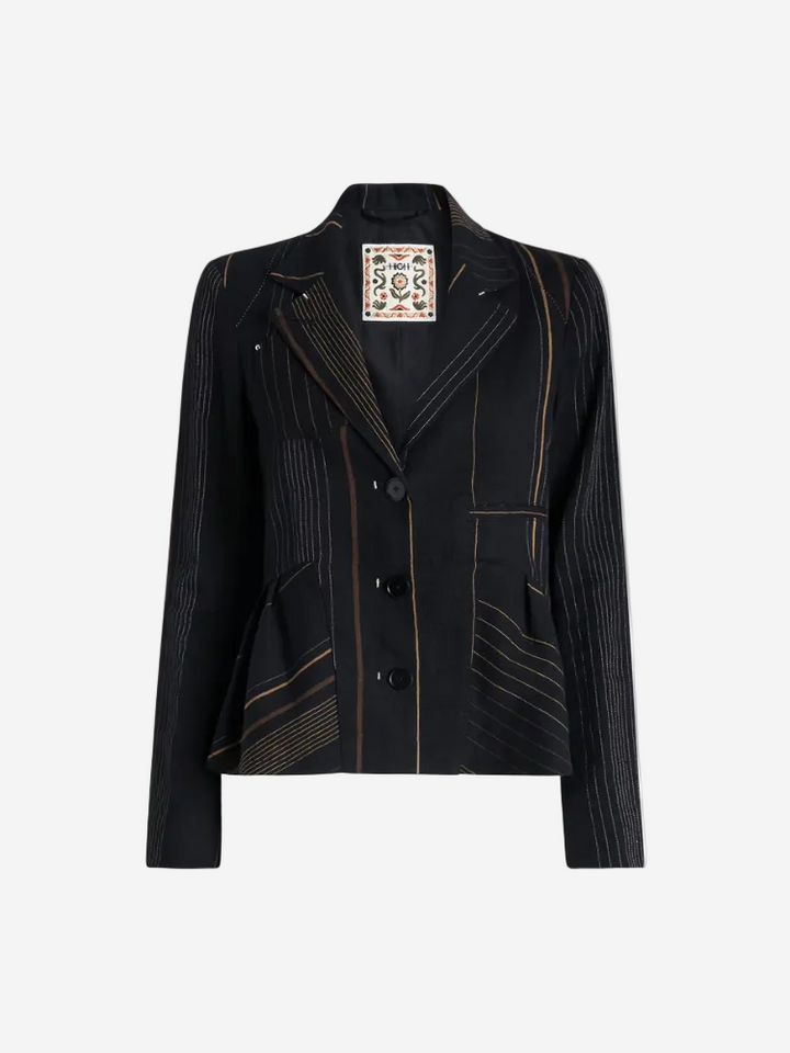 Black jacket with decorative elements on a white background
