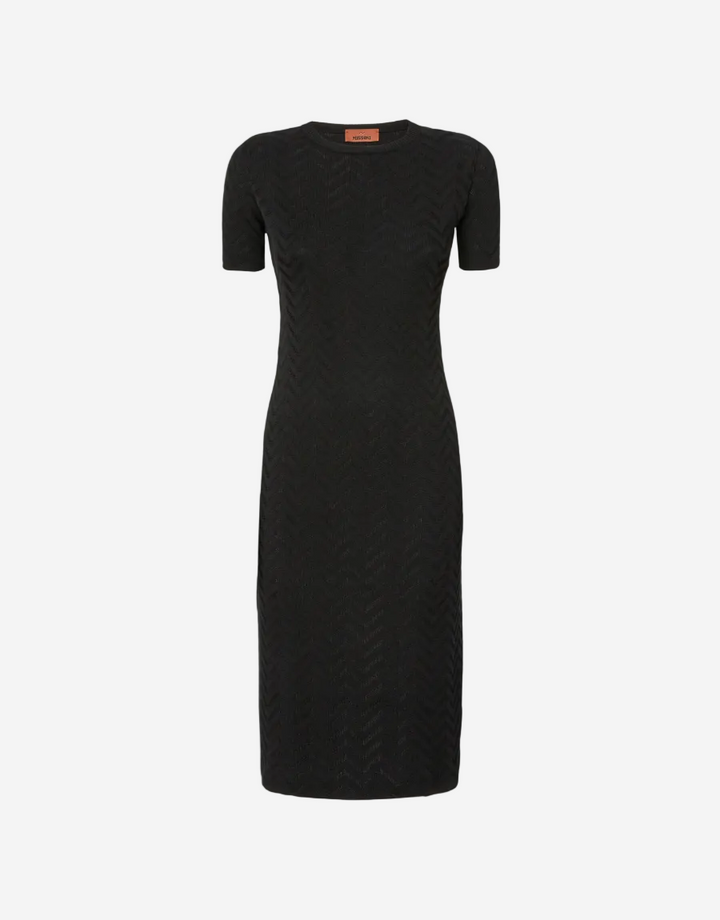 black Missoni longuette dress in cotton viscose chevron on a grey background
