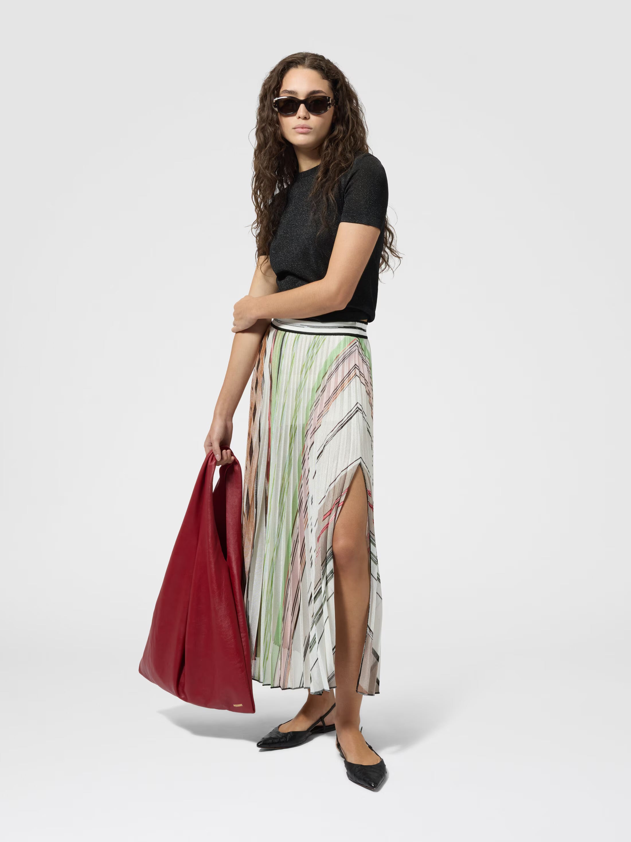 Pleated midi skirt in space dye Viscose blend