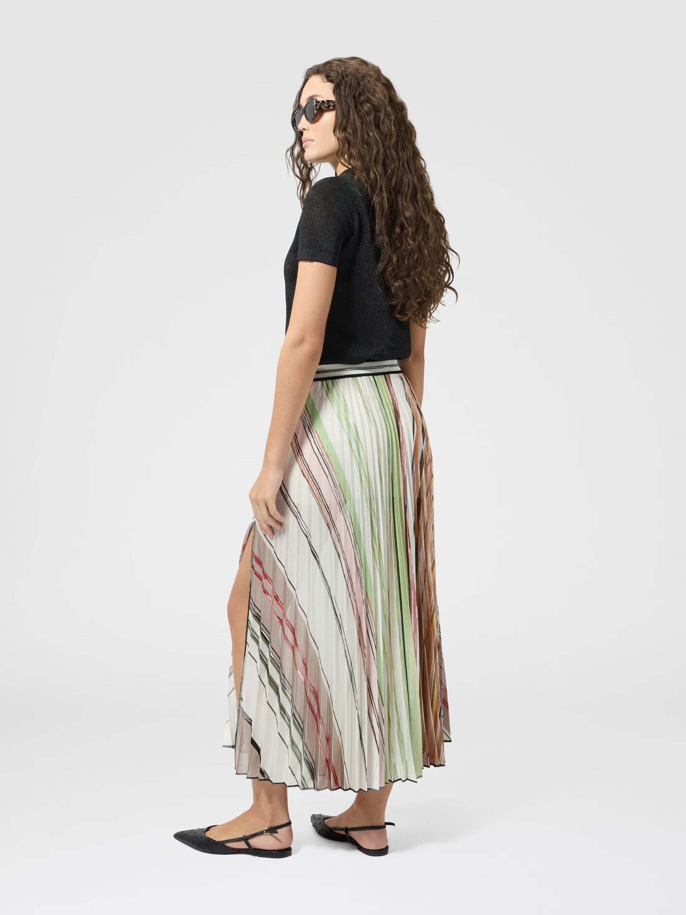 Pleated midi skirt in space dye Viscose blend