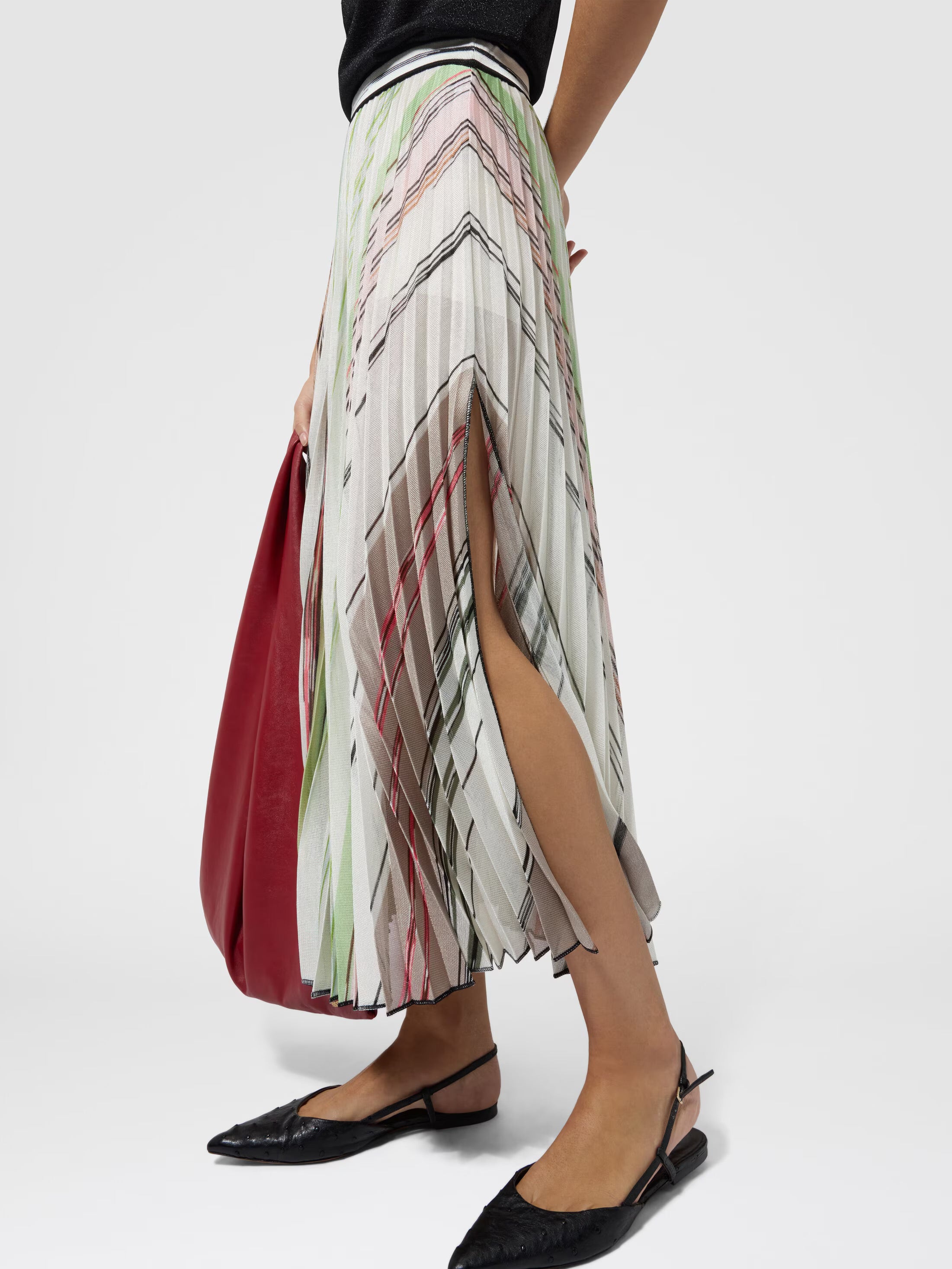 Pleated midi skirt in space dye Viscose blend