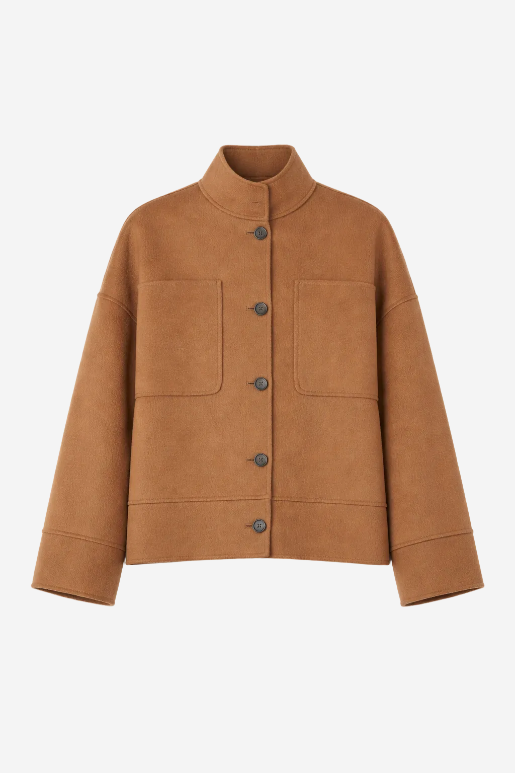 Brown jacket with button details on a white background