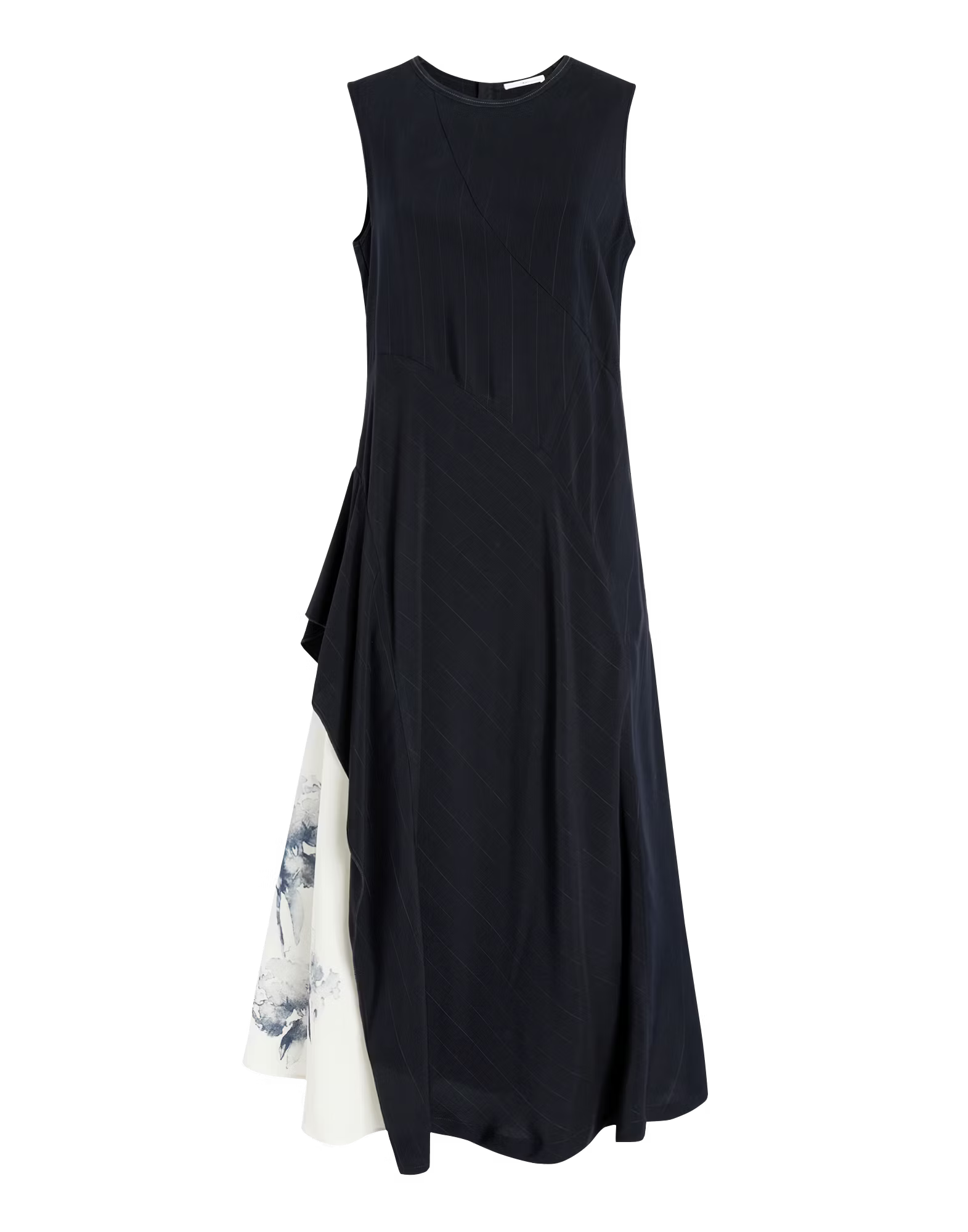 Black sleeveless dress with a white floral pattern at the hem on a transparent background
