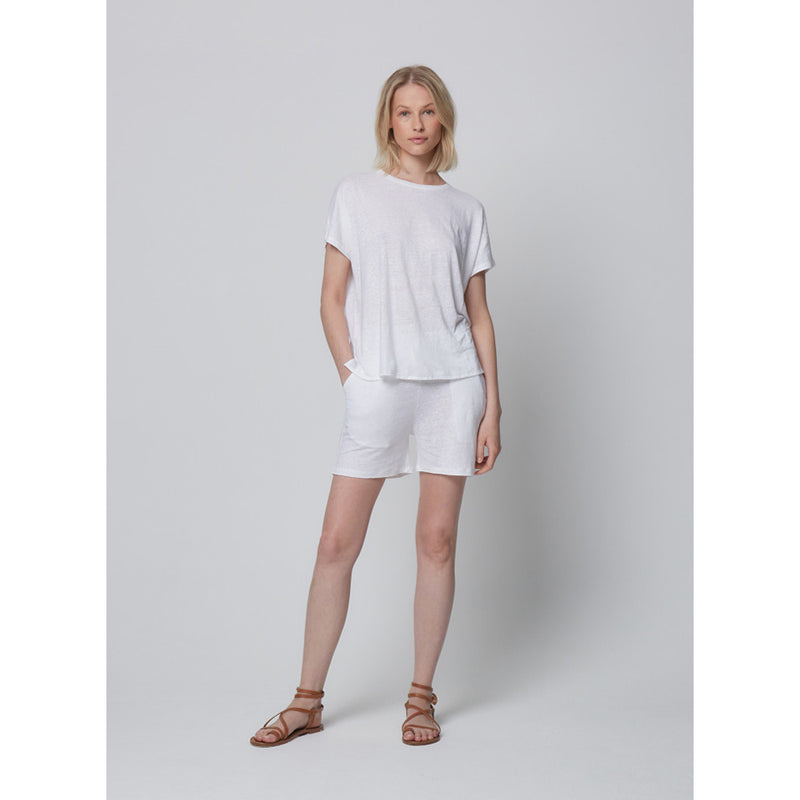 Loose Short Sleeve Linen Tee in White