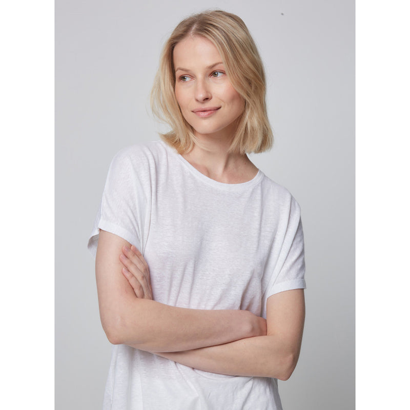 Loose Short Sleeve Linen Tee in White