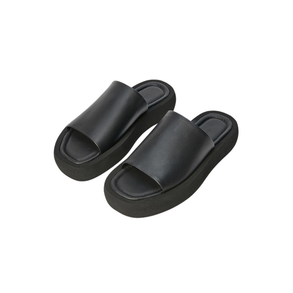 Siri Leather Slides in Black