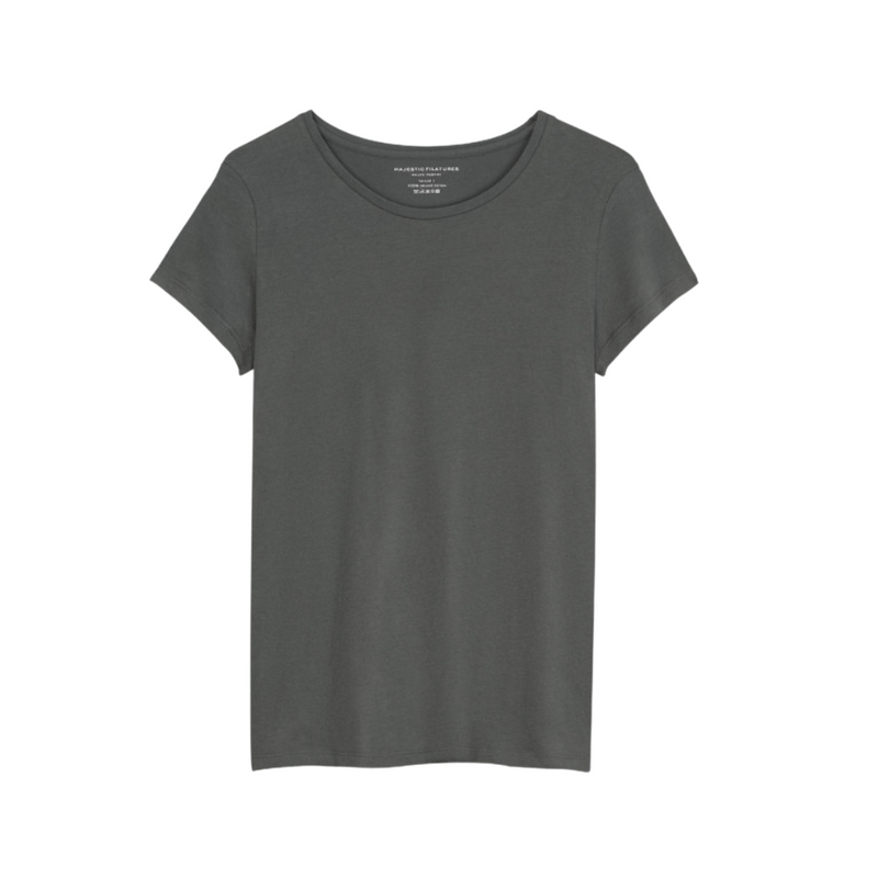Soft Touch Short Sleeve Fitted Top in Carbone
