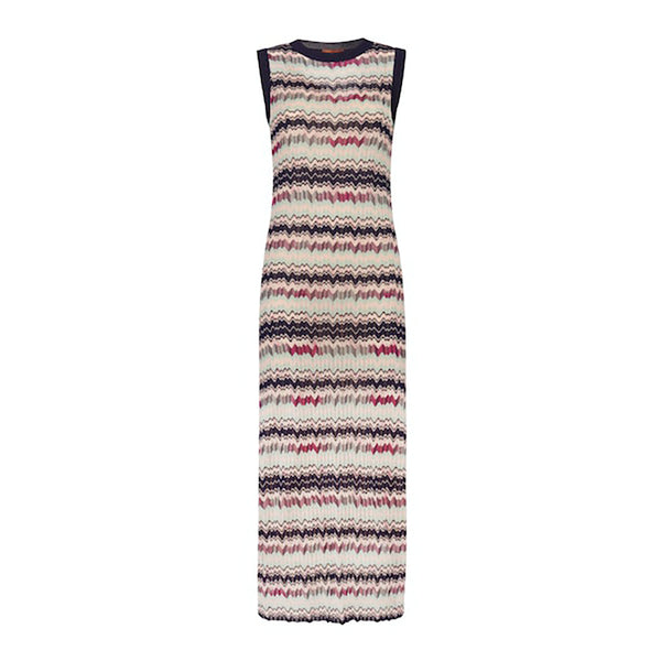 Sleeveless Long Dress in Pink & Blue Chevron