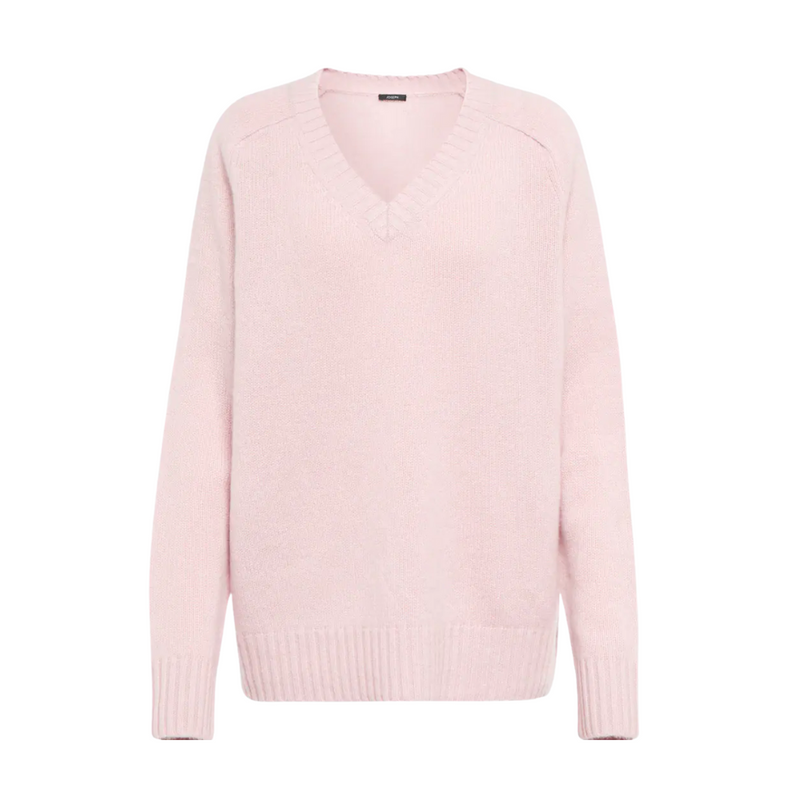 Relaxed Fit Cashmere V Neck Jumper in Sweet Pea