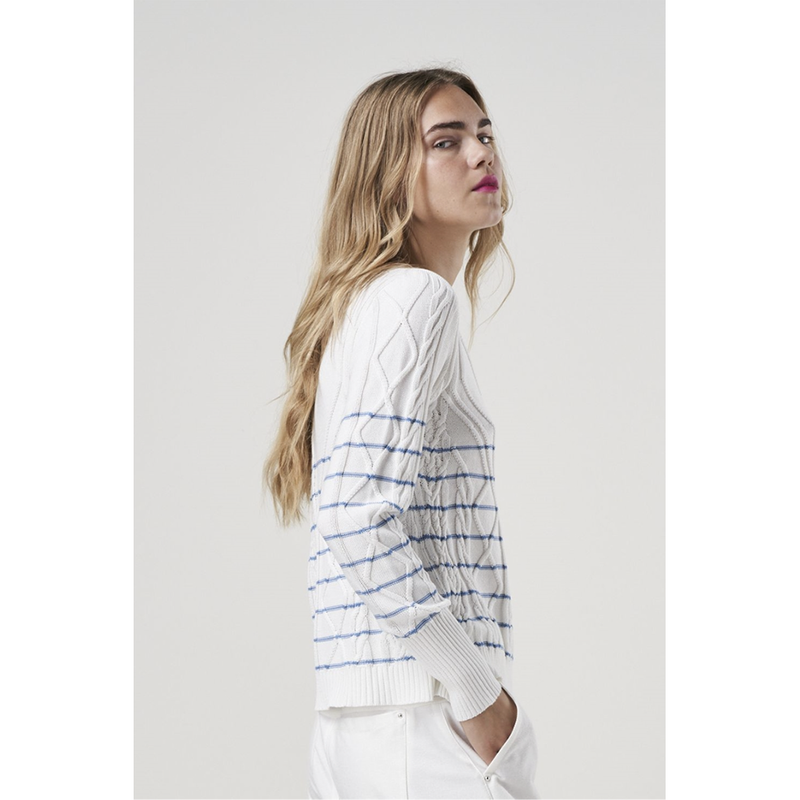 Realise Top in White Blue Stripe