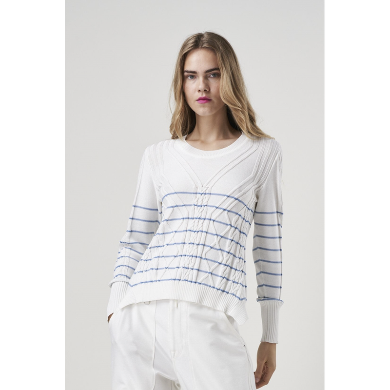 Realise Top in White Blue Stripe